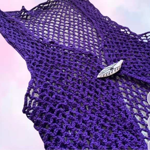 Purple hand crochet shawl cardigan - Picture 2 of 2